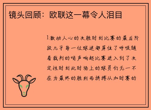 镜头回顾：欧联这一幕令人泪目
